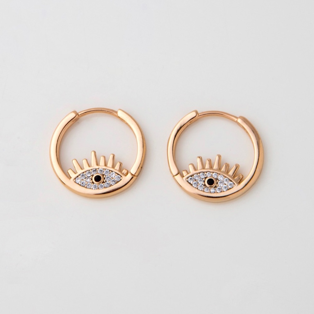 Evil Eye Earrings 18k Gold Plated Black Crystal with Zircon